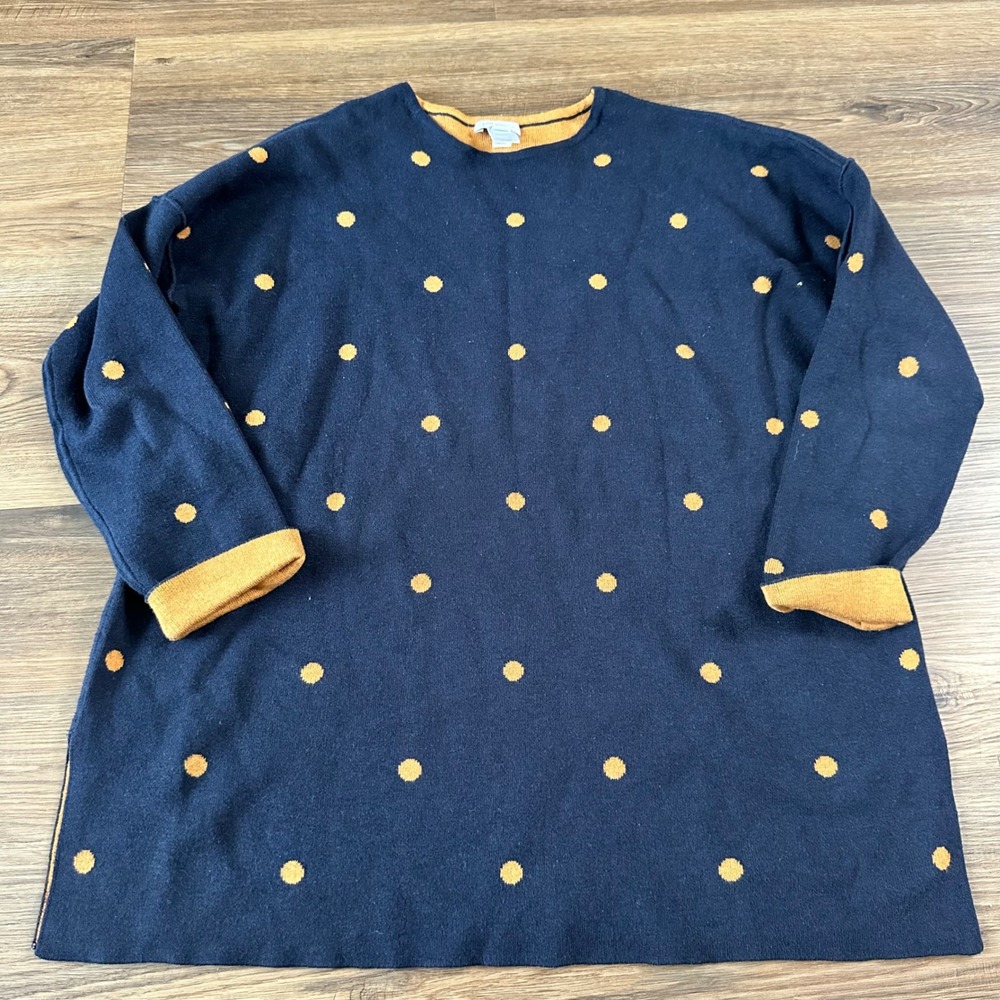 J. Jill Reversible Polka Dot Tunic Sweater Navy Blue Small Petite Classic Preppy